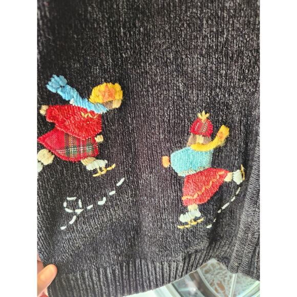 Alfred Dunner Black White Snowflake Skating Full Zip Sweater Size XL - Picture 3 of 5